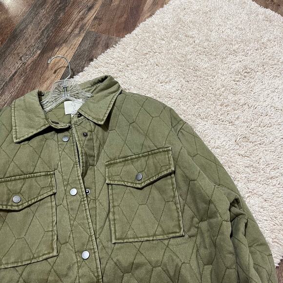 Joie Oversized Olive Green Quilted Snap Front Utility Barn Jacket Shacket NWOT - Picture 4 of 6